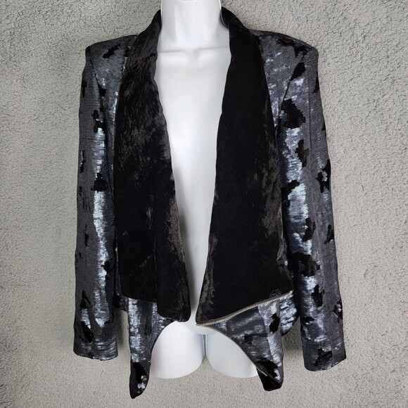 Bebe Kardashian Jacket Blazer M Asymmetric Zipper Sequin Swiftie Moto Mob Wife - Picture 2 of 16